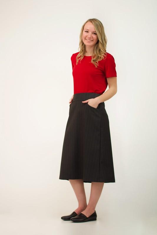 Poly/Wool Jasmine Skirt Charcoal Pinstripe