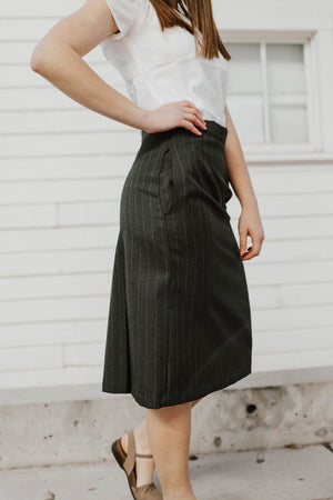 Poly/Wool Allison Skirt Charcoal Pinstripe